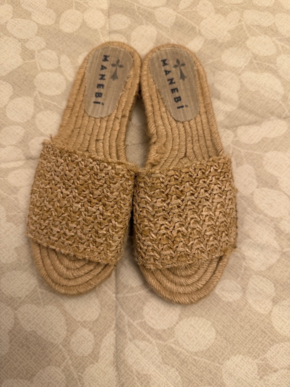 Manebi Woven Slide Espadrille Sandals in Natural Tan